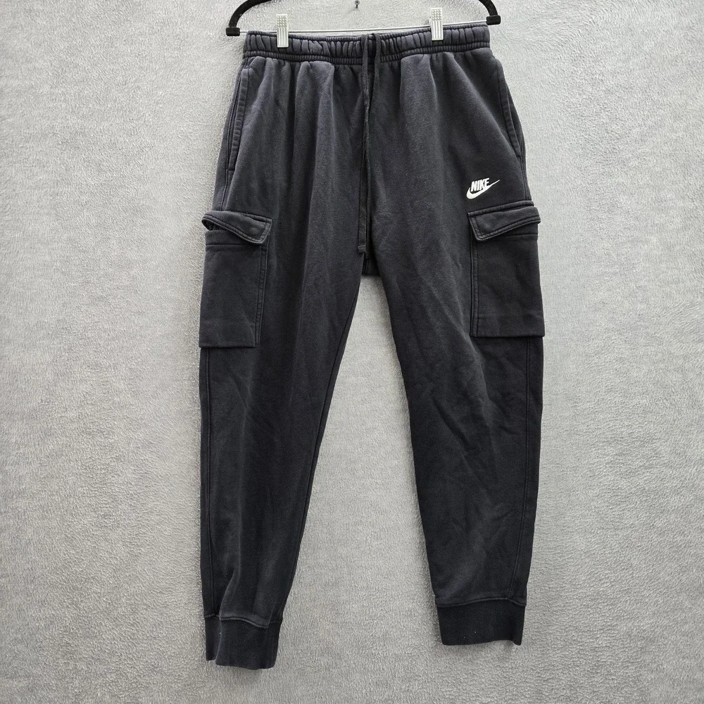 Nike Men Sweatpants M Black Embroidered Cargo Pants Fleece CD3129-010
